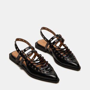NEW STEVE MADDEN Galanto Lace Up Slingback Flats in  black for women 725 3j7